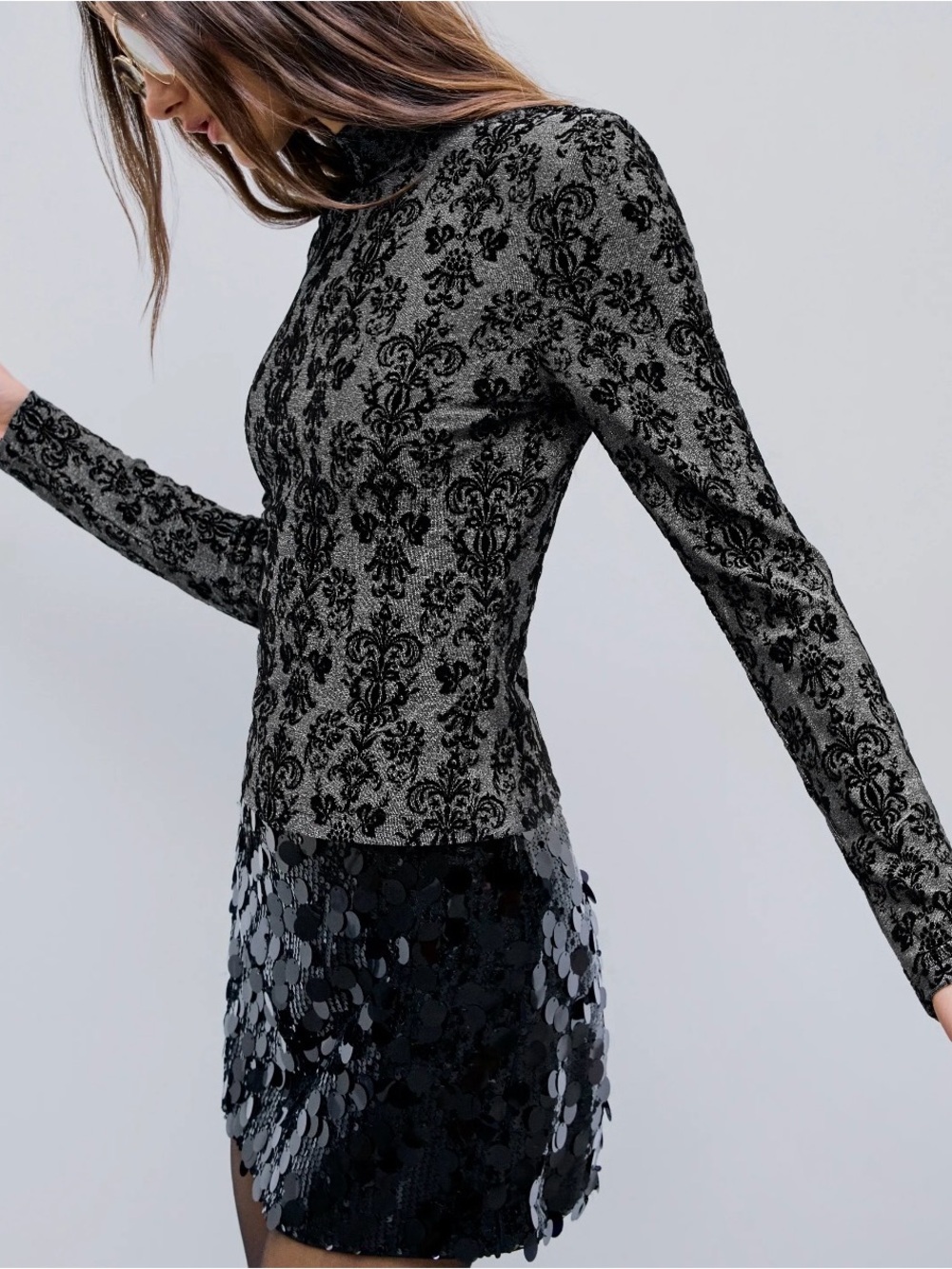 Cider Black and Gray Mock Neck Long-Sleeve Top